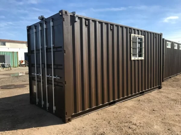 Portable Container Restroom & Bathroom Unit — Side panel and corrugation detail
