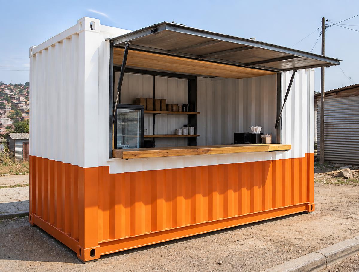 10ft Mobile Tuck Shop Container — Door-end elevation and locking gear