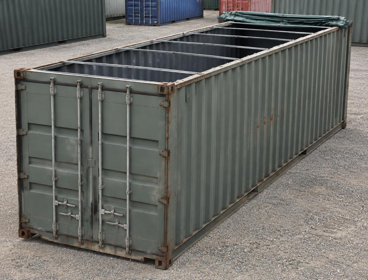 40ft Open Top Shipping Container — Door-end elevation and locking gear