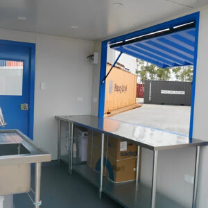 10ft Custom Container Shop & Mobile Retail Unit — Door-end elevation and locking gear