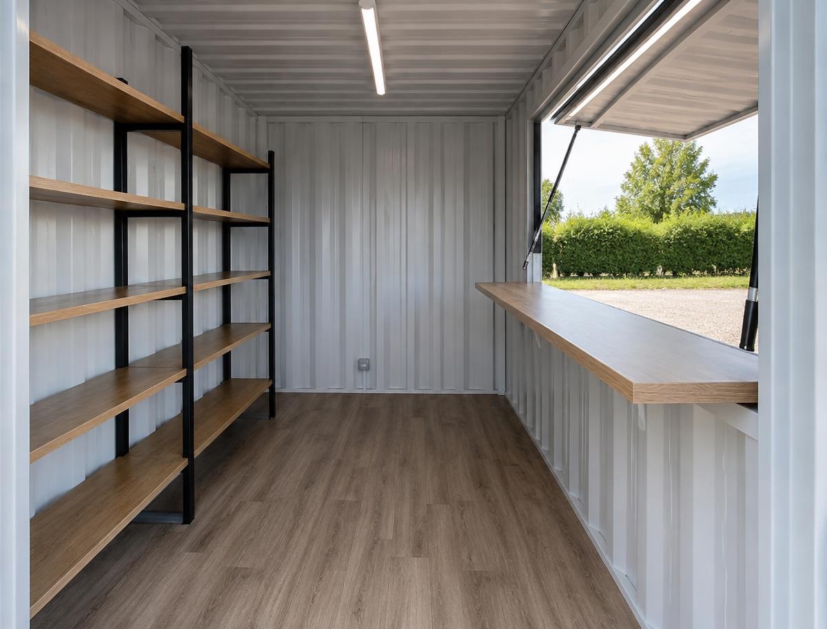 10ft Mobile Tuck Shop Container — Side panel and corrugation detail