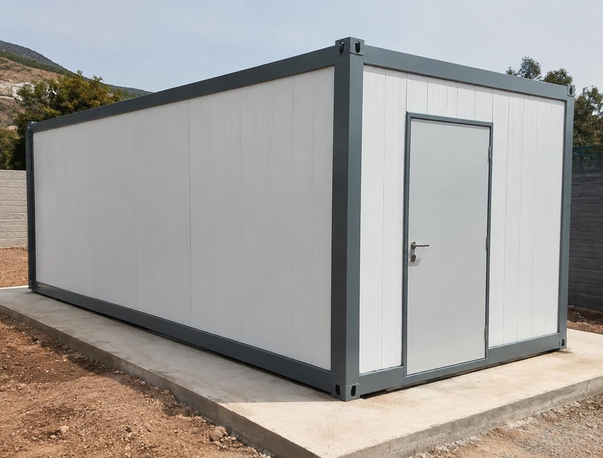 20ft Flat Pack Steel Storage Unit — Door-end elevation and locking gear