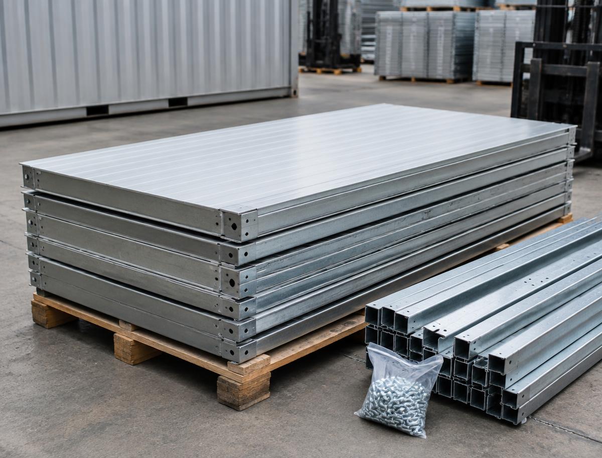 20ft Flat Pack Steel Storage Unit — Side panel and corrugation detail