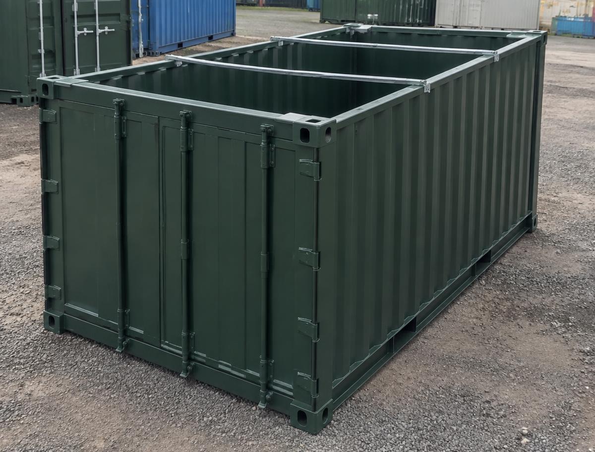 10ft Open Top Shipping Container — Door-end elevation and locking gear