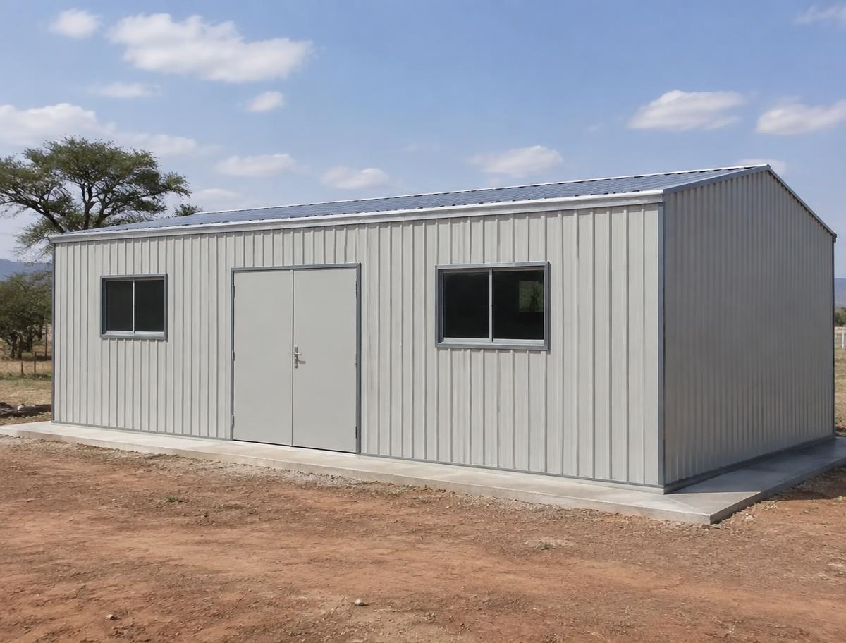 40ft Flat Pack Steel Building — Door-end elevation and locking gear