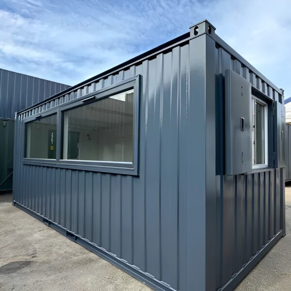 21ft x 8ft Portable Cabin Office & Canteen — Door-end elevation and locking gear