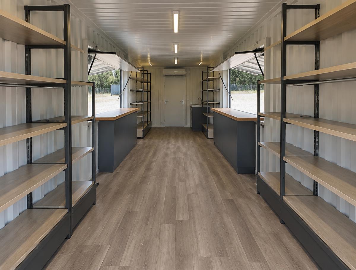 40ft Mobile Tuck Shop Container — Side panel and corrugation detail