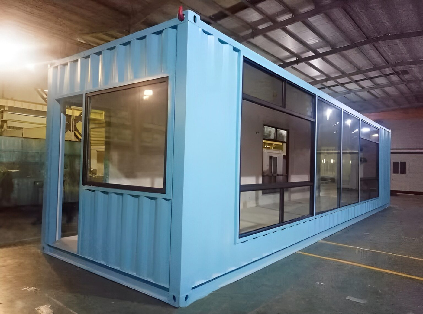 40ft Modern Prefab Container Home — Door-end elevation and locking gear