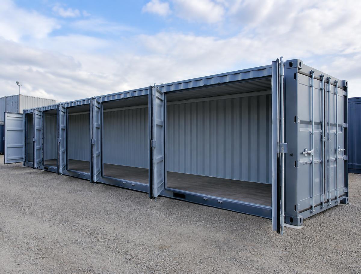40ft Open Side Shipping Container — Door-end elevation and locking gear