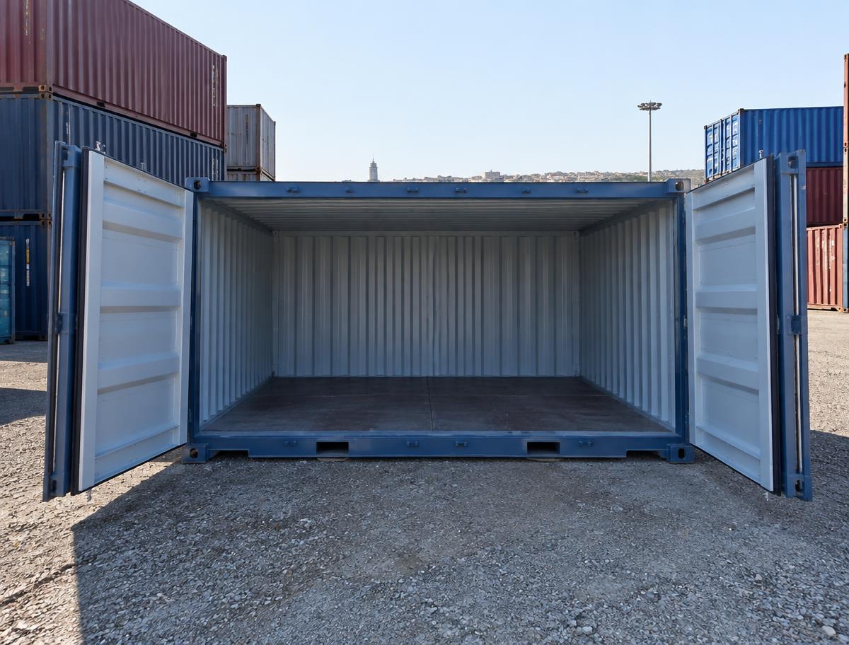 20ft Open Side Shipping Container — Door-end elevation and locking gear
