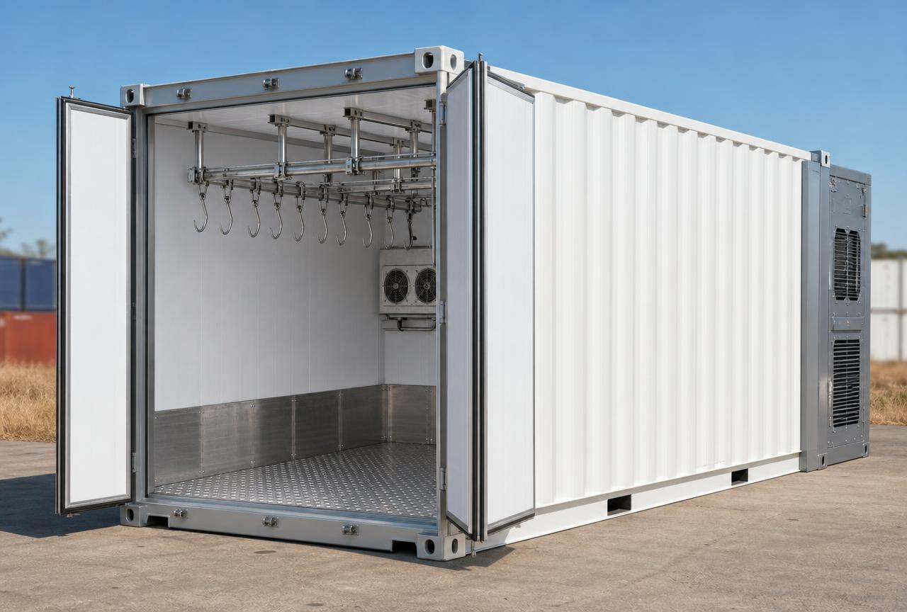 20ft Butchery Cold Room — Stainless Meat Rail at our depot