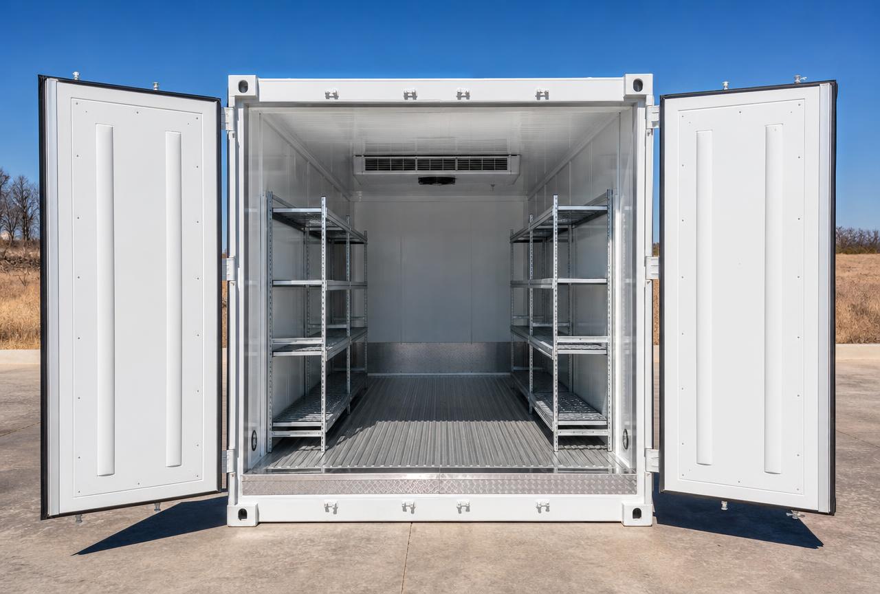 20ft Produce Cold Room with Shelving Racks at our depot