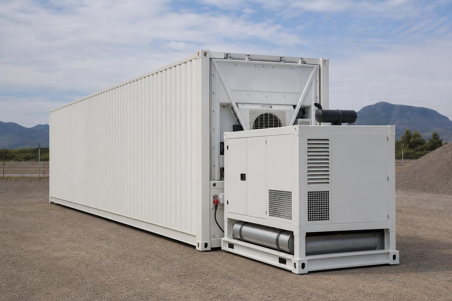 40ft High Cube Reefer — Clip-On Diesel Genset at our depot